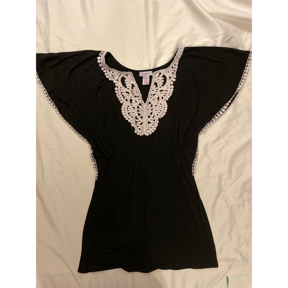 Candie’s Black Embroidered Flouncy Sheer Angel Wing Sleeve Blouse Top